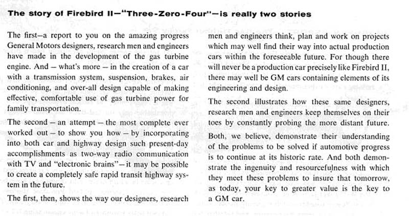 GM FIREBIRD II Family size gas turbine prototype 1956